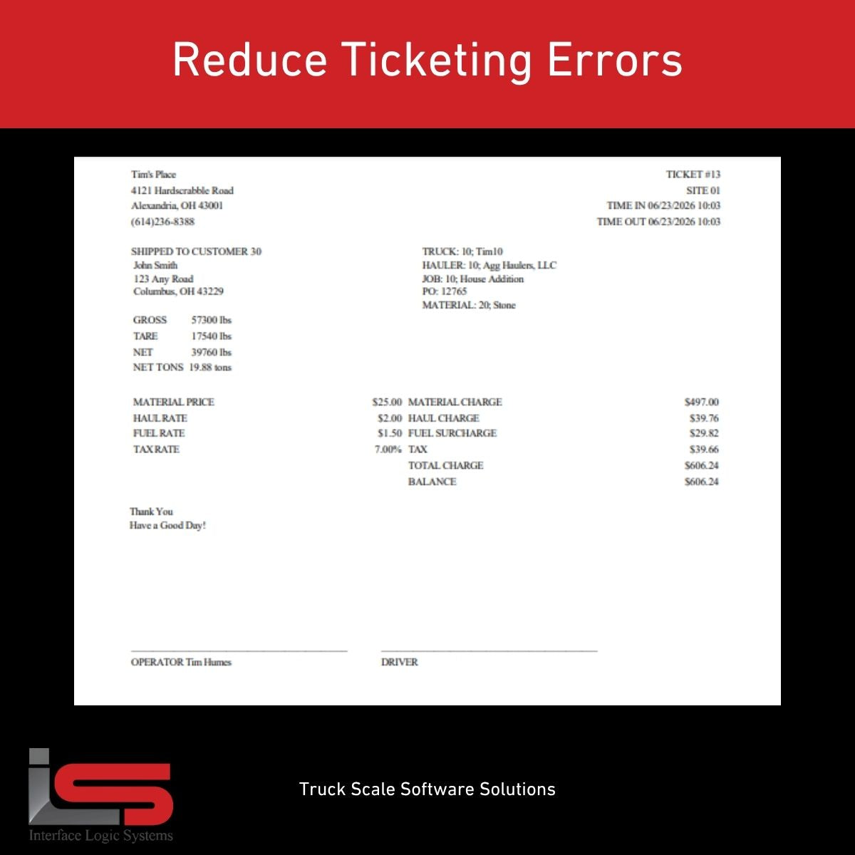 scale ticket for bulk weigh industry