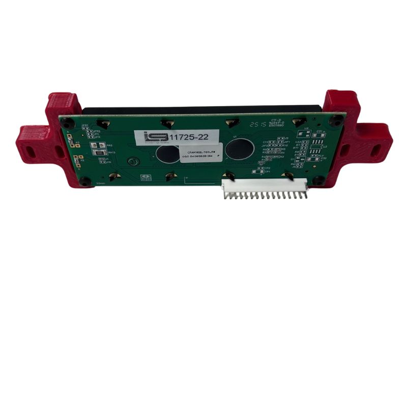 Electronic component with red housing on a white background